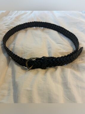 GAP Black Braided Leather Belt with Brass Buckle